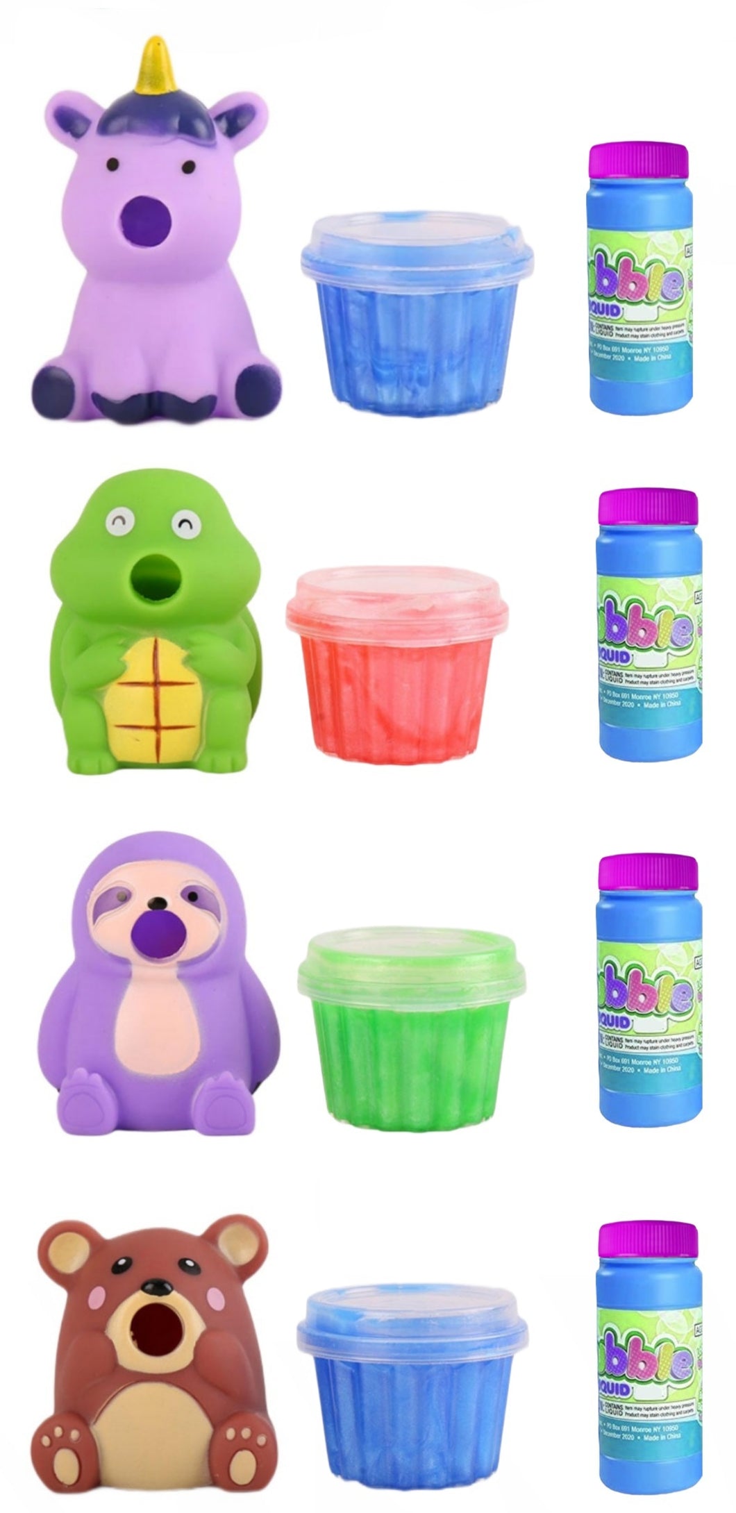 Set of 4 Puking Character Slime Suckers + Bubbles