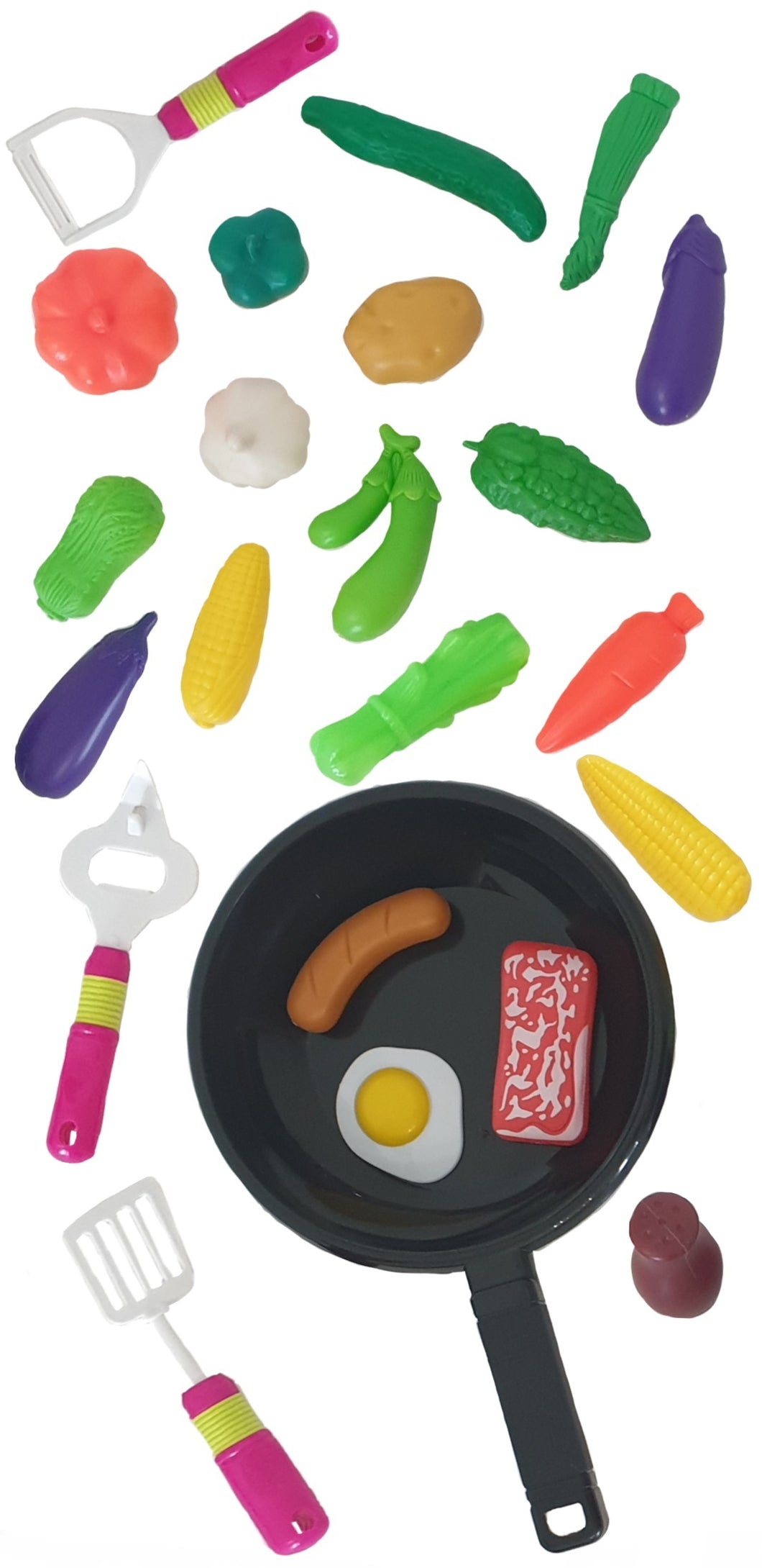 Play-food Frying Pan Set and Kitchen Accessories - 23 Piece