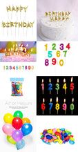 Load image into Gallery viewer, Birthday In A Box - Birthday Cards, Gold Balloons and Decorations
