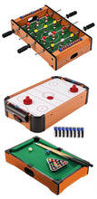 Load image into Gallery viewer, 3 Classic Mini Table Top Games - Air Hockey - Foosball - Pool Table
